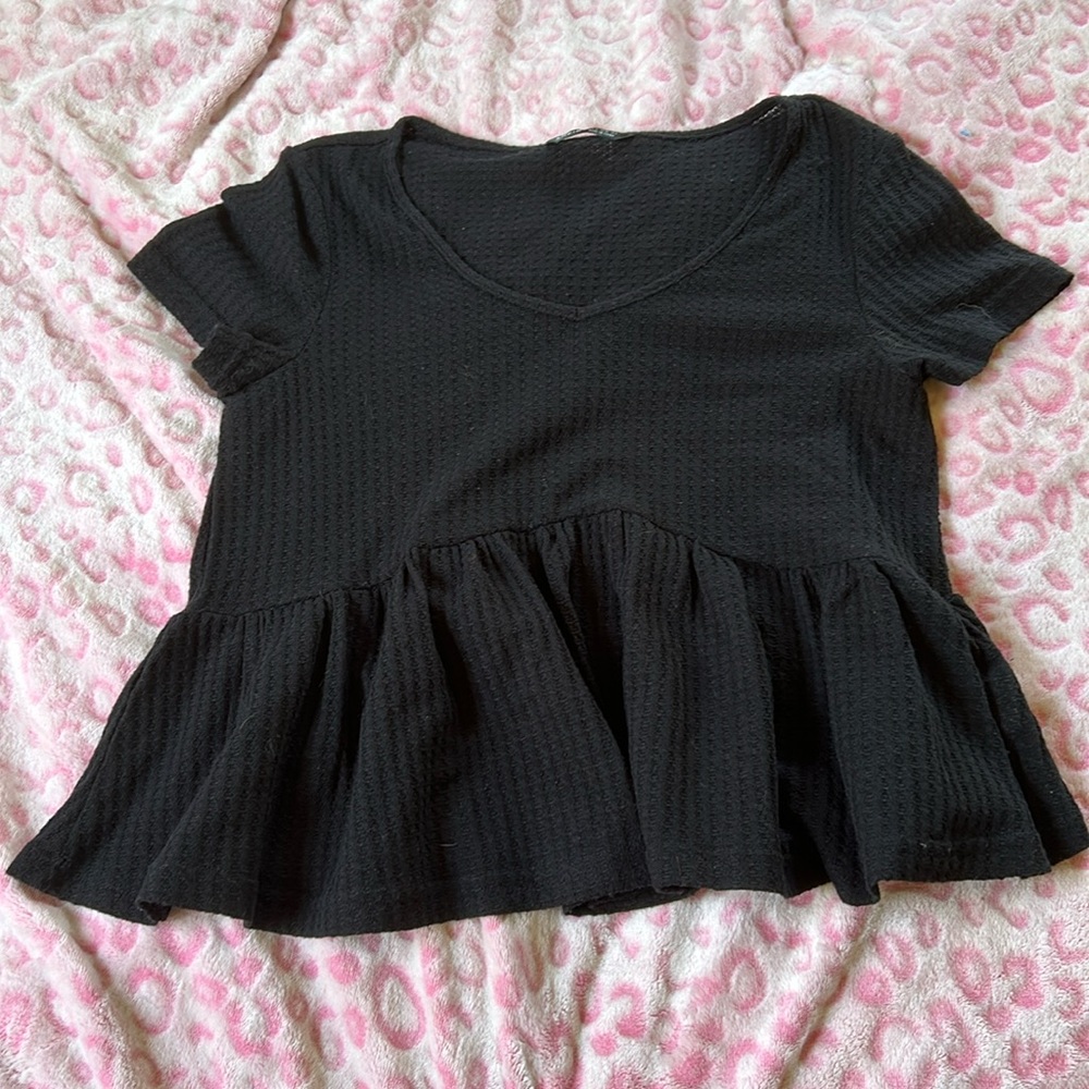 Black waffle blouse